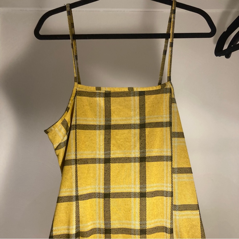Yellow Plaid Spaghetti Strap Dress